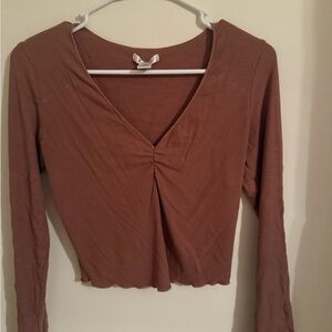 Bozzolo Rust Long Sleeve V-Neck Top